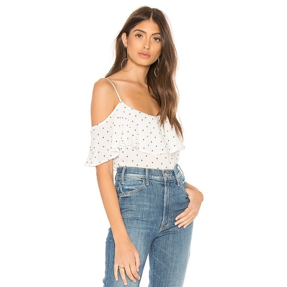 BB DAKOTA by Steve Madden Alexus Polka Dot Top in Navy Blue - Picture 1 of 6